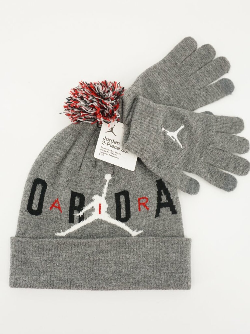 NEW! Air Jordan Pom Beanie Hat & Winter Gloves Gray Kids One Size